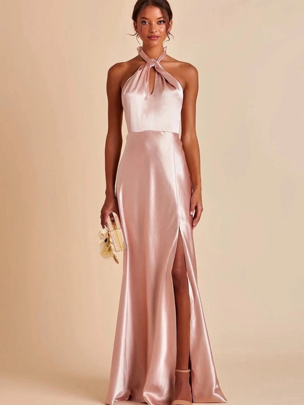 Birdy grey Monica dress in shiny satin rose gold